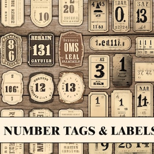 Junk Journal Tags | Number Tags Printable Scrapbooking Tags Digital Junk Journal Supplies, Vintage Tags, Scrapbook Labels, Tickets, Ephemera