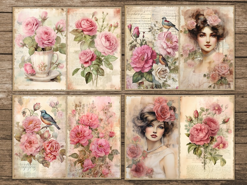Rose Junk Journal Pages Printable Ephemera Victorian Floral Junk ...