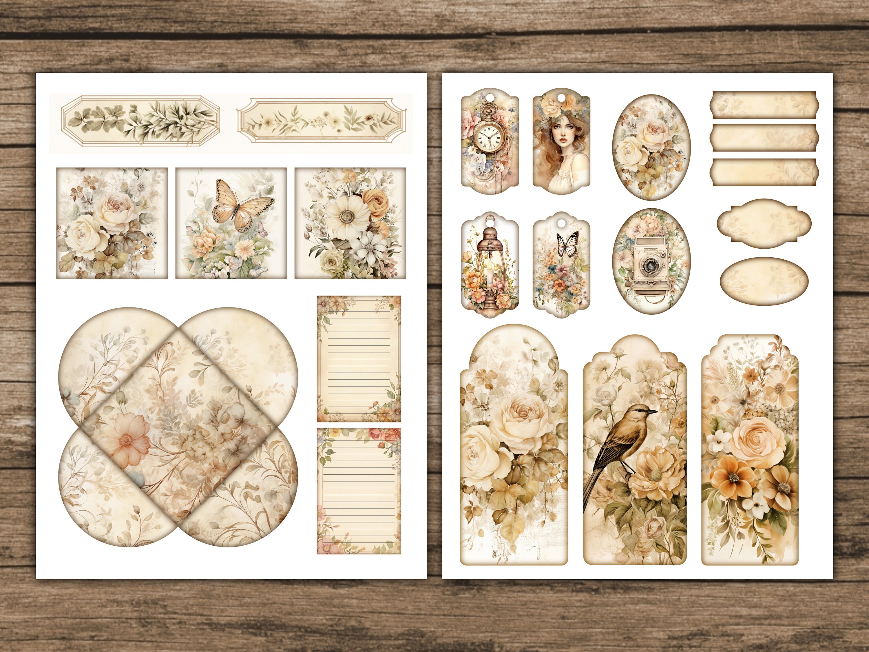 Boho Junk Journal Kit Floral Neutral Junk Journal Rose Nature Printable ...