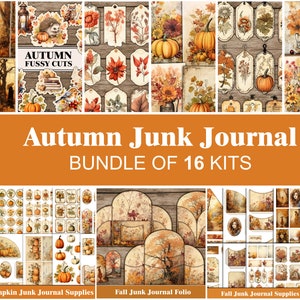 Kit de diario basura de otoño Paquete de efímeras de diario basura de otoño Etiquetas imprimibles Calabaza Naranja Bosque Artesanía Suministros Scrapbook Papel digital