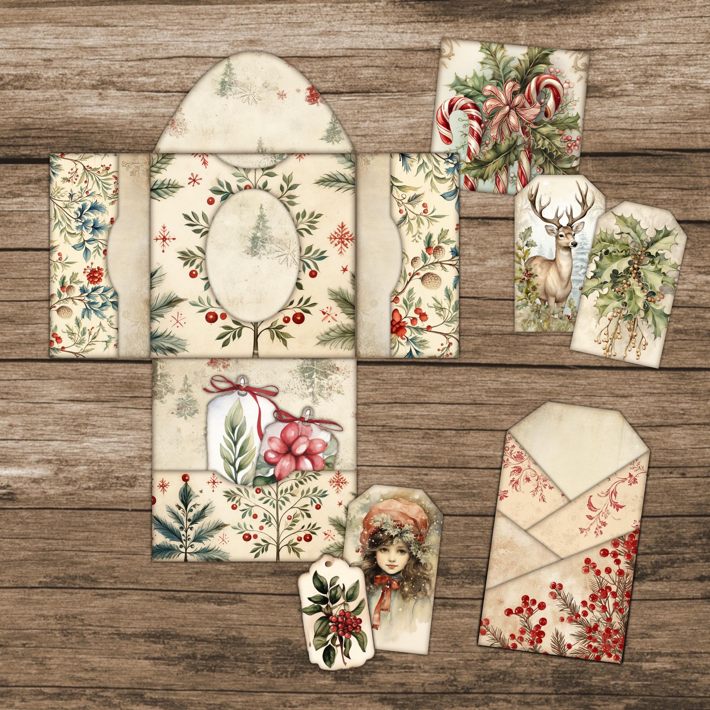 Christmas Junk Journal Kit Pockets Tags Inserts Envelope Folio Winter ...
