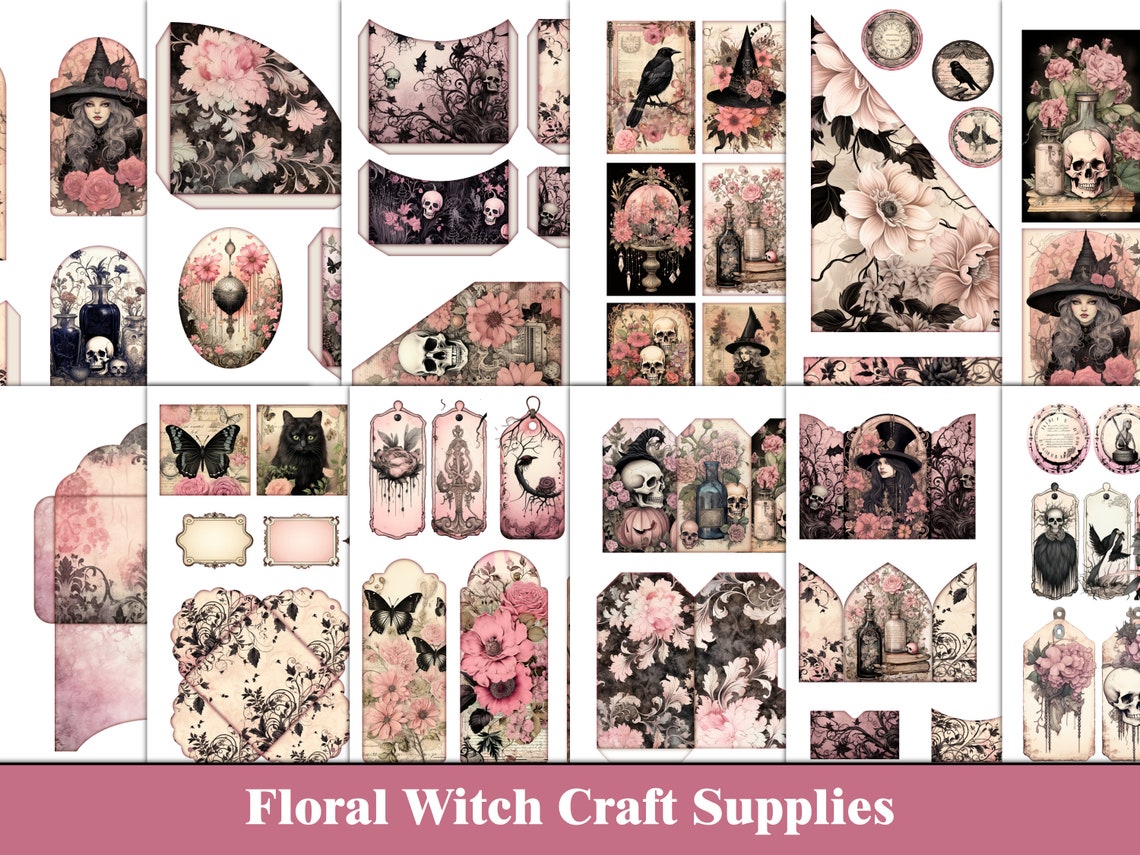Floral Witch Junk Journal Kit Pink Halloween Junk Journal Supplies ...