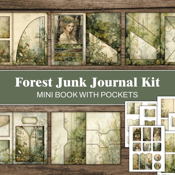 Forest Junk Journal Kit Woodland Mini Junk Journal Pages Tags Labels Botanical Forest Ephemera Greenery Green Junk Journal Craft Supplies