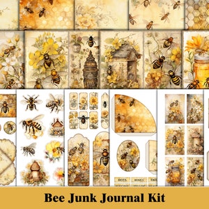 May include: A digital scrapbooking kit with a bee theme. The kit includes images of bees, honeycombs, flowers, jars of honey, and other bee-related items. The kit is perfect for creating digital scrapbook pages, cards, and other crafts.