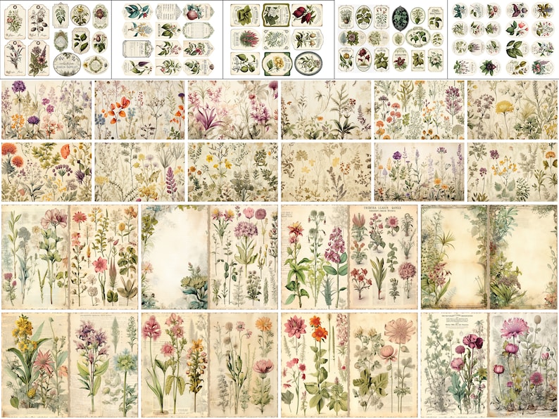 Botanical Junk Journal Kit Bundle Floral Junk Journal Pages Green ...