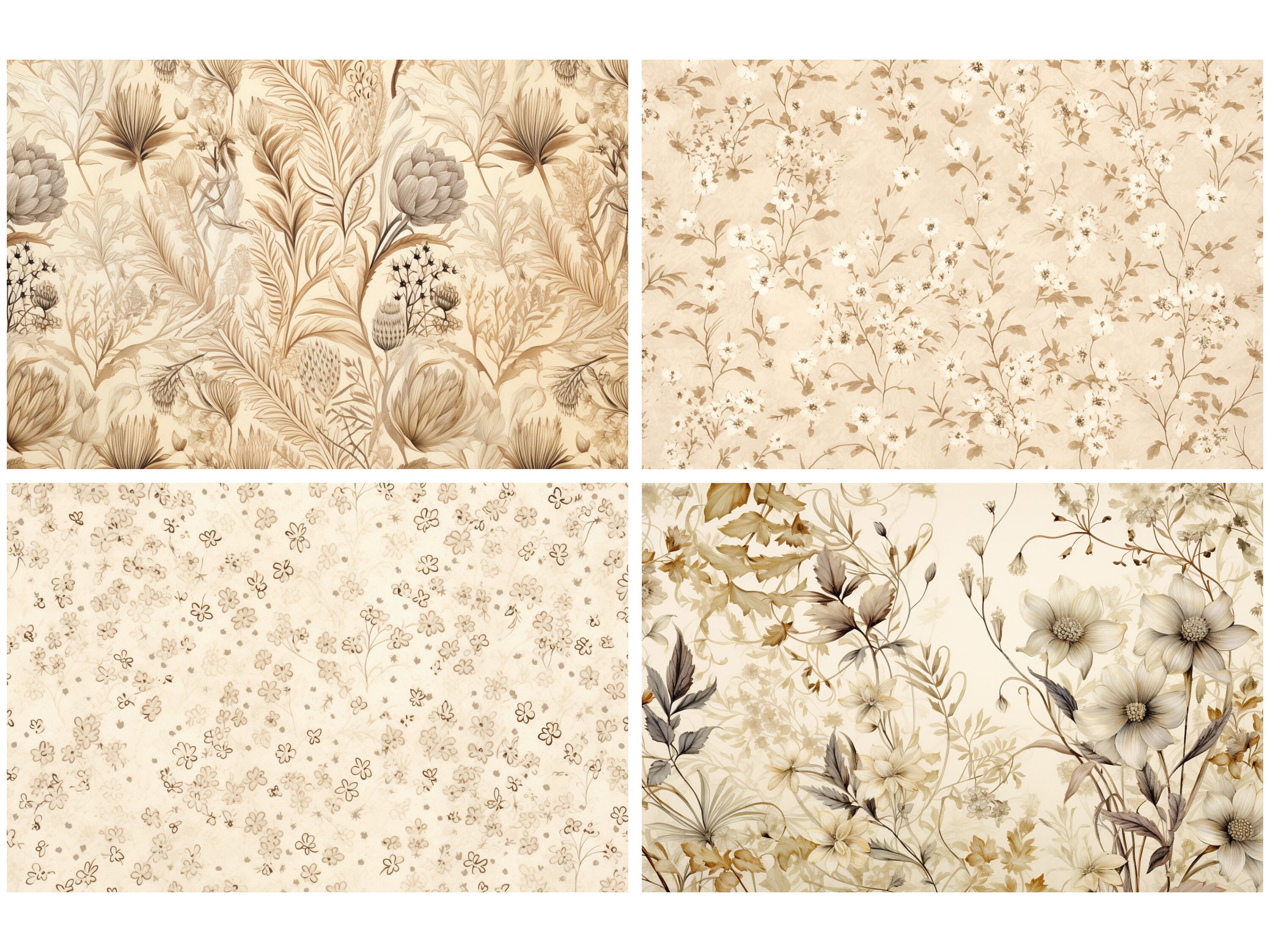 Boho Scrapbook Paper Floral Ornamental Pattern Junk Journal Pages ...