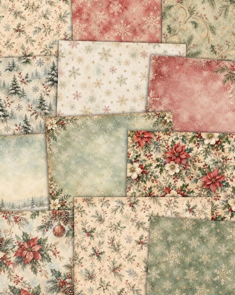 Retro Pattern Backing Paper Christmas Digital Paper Bundle | 192 Printable Papers | Vintage Winter ...