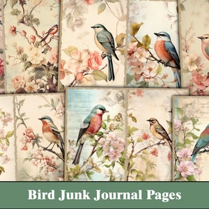 Vogel-Junk-Tagebuch-Seiten, florales Junk-Tagebuch, Rosen-Natur, druckbare Vogel-Ephemera-Tagebuch-Seiten, Scrapbook-Papier-Bastelzubehör