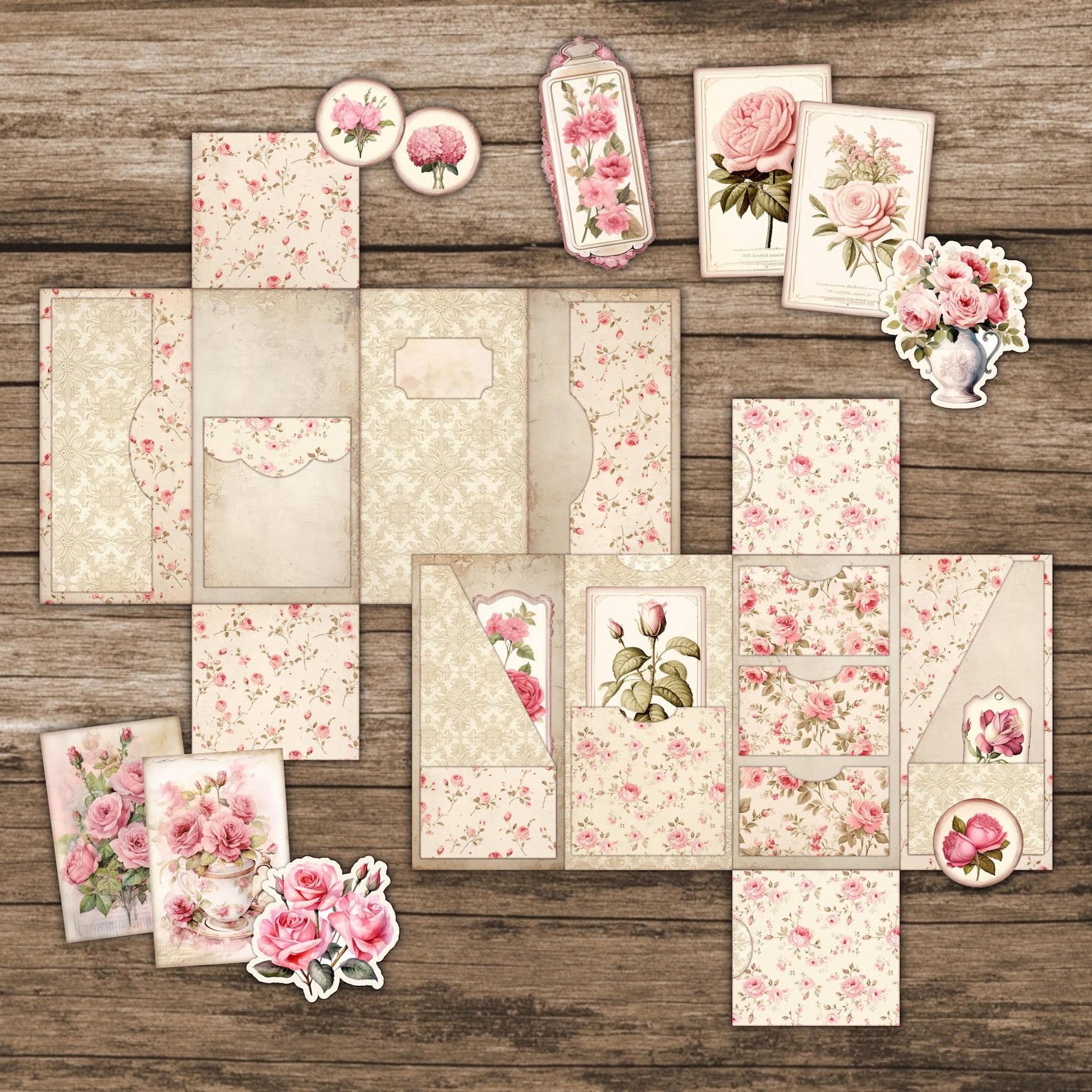 Rose Shabby Chic Folio Kit Floral Cute Junk Journal Kit Pink Folio ...
