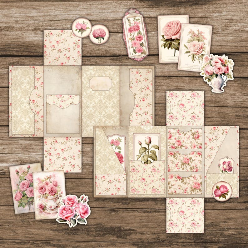 Rose Shabby Chic Folio Kit Floral Cute Junk Journal Kit Pink Folio ...