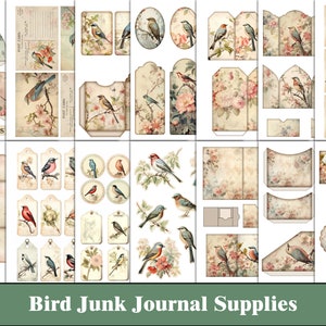 Vogel ongewenste Journal Kit kieskeurig gesneden vogels leveringen Floral Junk Journal Rose natuur afdrukbare botanische Ephemera Scrapbook Craft Supplies