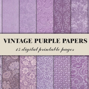 Vintage Purple Scrapbook Paper Floral Violet Ornamental Pattern Rose Junk Journal Pagine stampabili Sfondo digitale Borgogna Royal Lilla