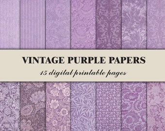 Vintage Paars Scrapbook Papier Bloemen Violet Sierpatroon Rose Junk Journal Pagina's Afdrukbare Digitale Achtergrond Burgundy Royal Lilac