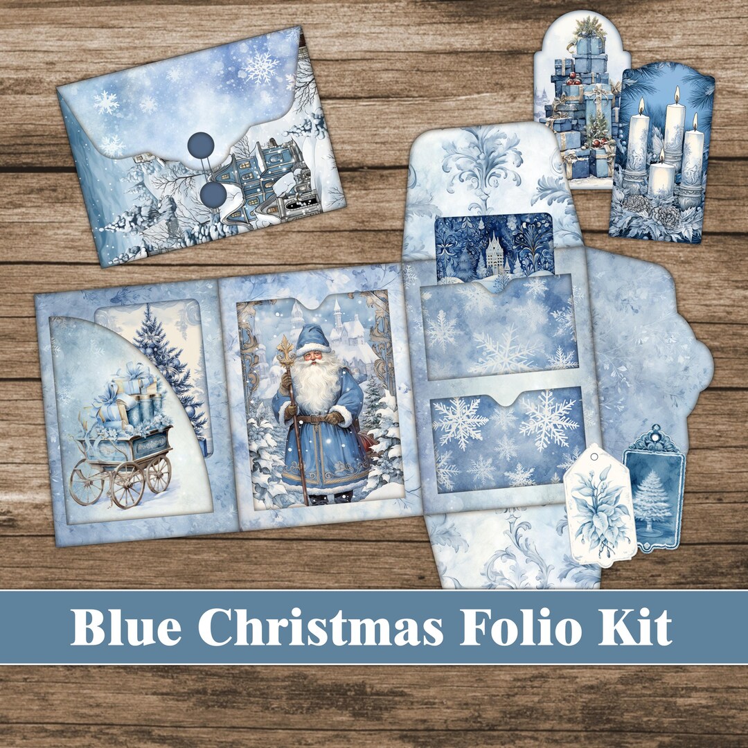 Winter Junk Journal Folio Kit Blue Christmas Junk Journal Pages ...