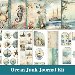 Ocean Junk Journal Kit Blue Junk Journal Pages Tags Sea Nautical Ephemera Beach Marine Junk Journal Turquoise Craft Supplies Digital