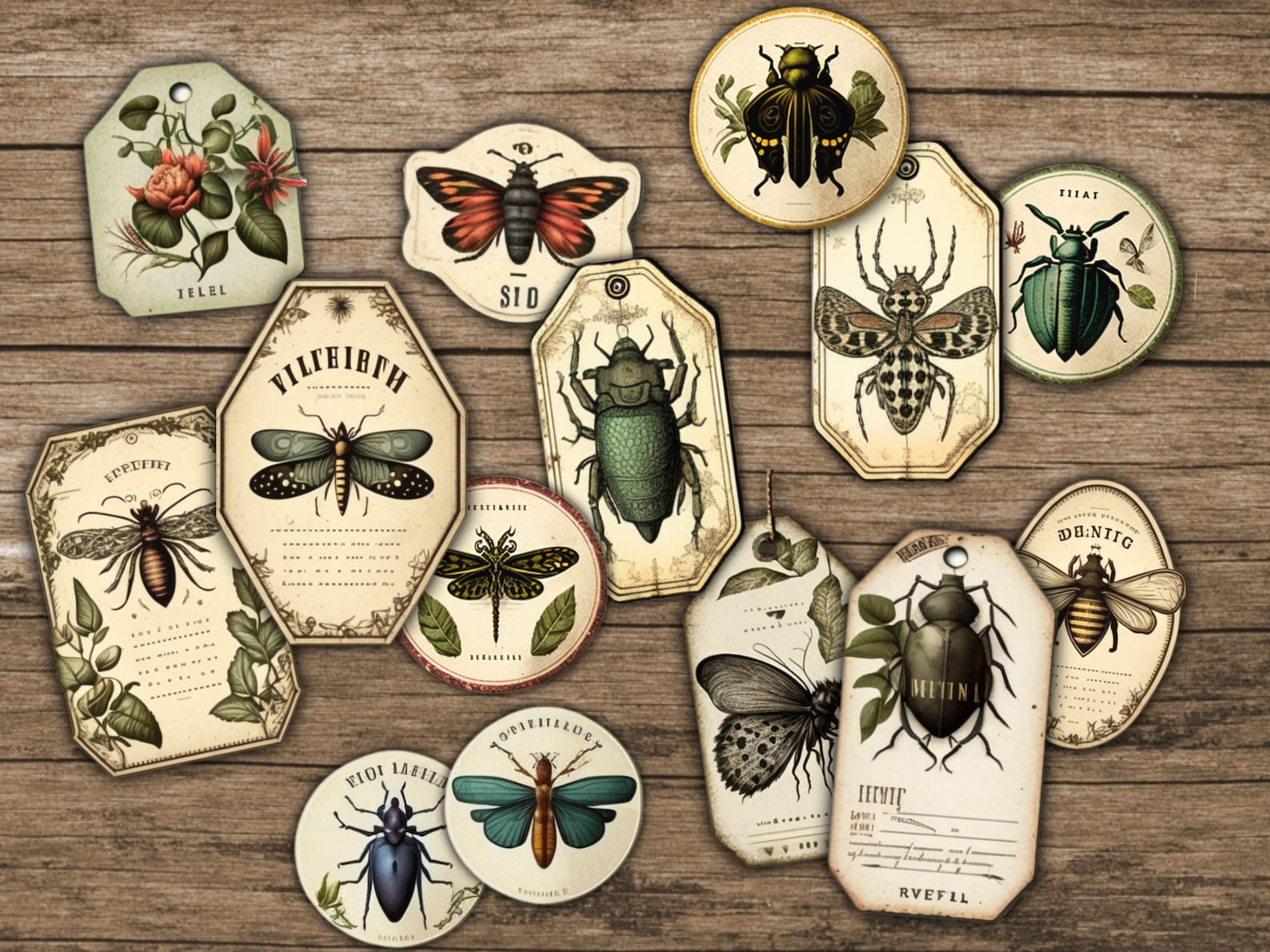Journal Insect Stickers Junk Journal Ephemera Entomology Insect Butterfly Junk Journal Tags ...