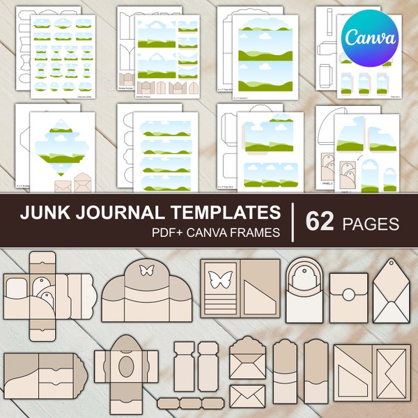 Junk Journal Templates Canva Frames Kit Folio Template Envelope Template Tags Template Labels Canva Frame Cards Tabs