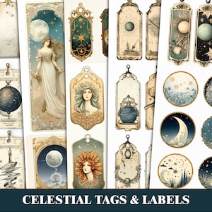 Moon Junk Journal Ephemera Afdrukbare versieringen Celestial Junk Journal Tags Digitale Download Astrologie Donkere Astronomie Scrapbook