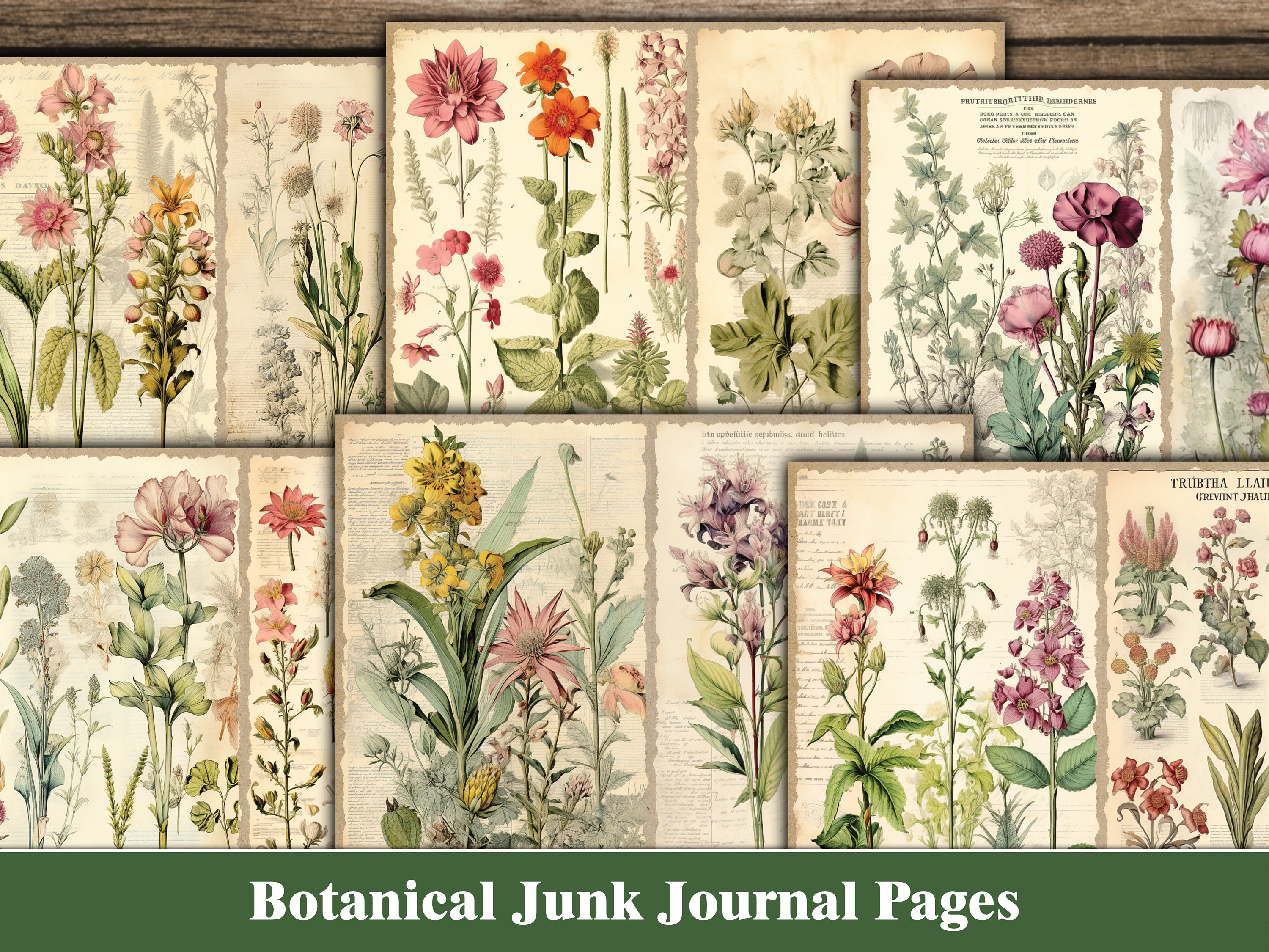 Botanical Junk Journal Kit Bundle Floral Junk Journal Pages Green ...
