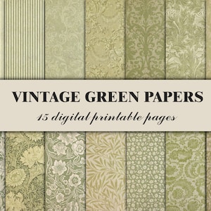 Vintage verde álbum de recortes papel floral patrón ornamental páginas de diario basura imprimible fondo digital bosque botánico naturaleza en mal estado