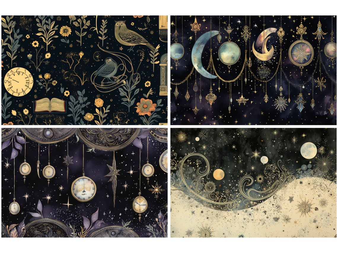 Celestial Scrapbook Paper Junk Journal Moon Digital Paper Ephemera ...