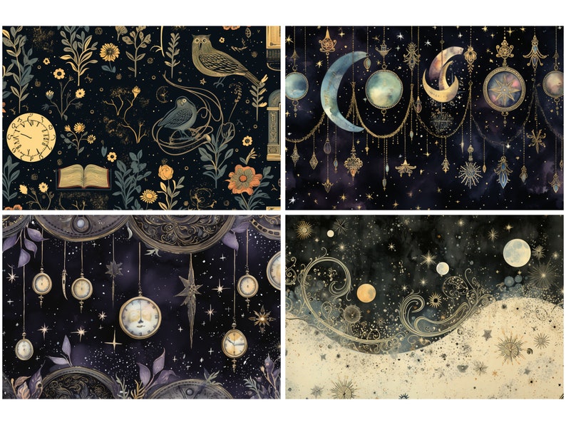 Celestial Scrapbook Paper Junk Journal Moon Digital Paper Ephemera ...