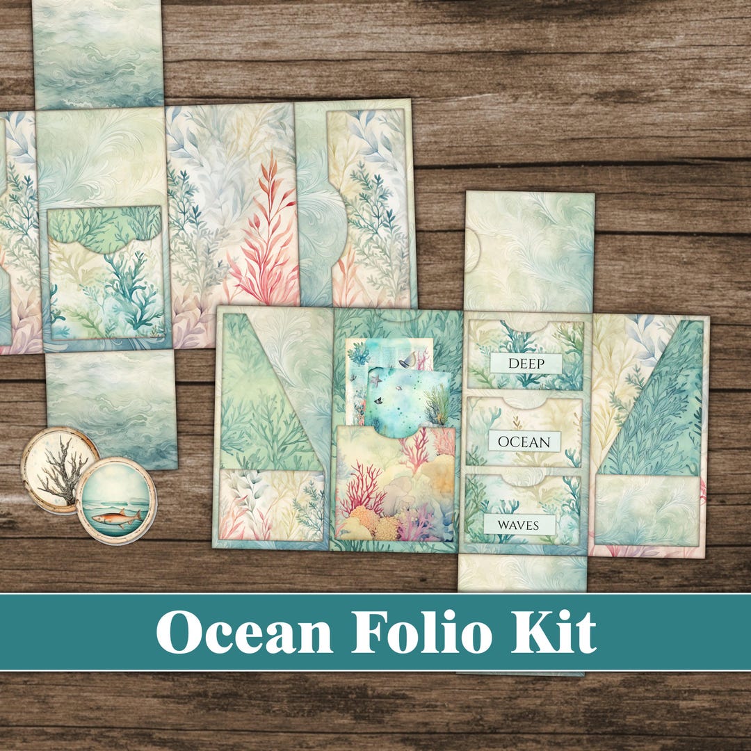 Ocean Junk Journal Folio Kit Blue Junk Journal Supplies Tags Sea ...