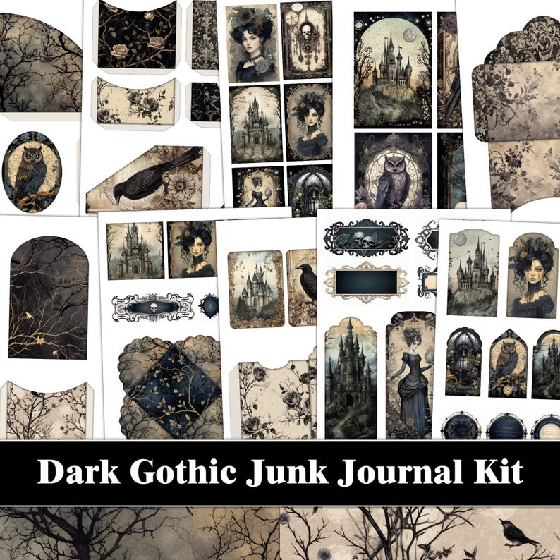 Dark Gothic Junk Journal Kit Victorian Black Ephemera Halloween Junk ...