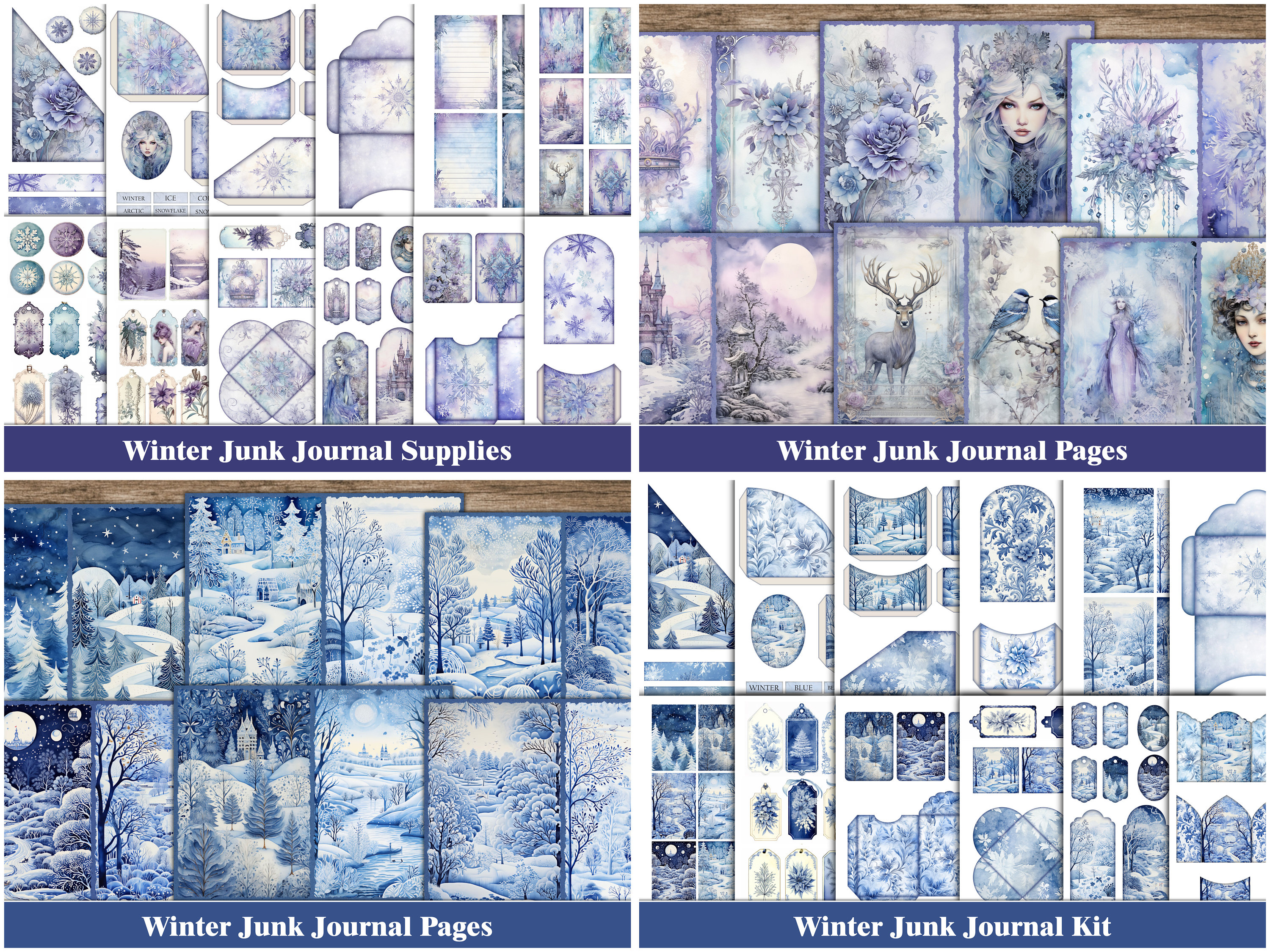 Winter Junk Journal Kit Blue Christmas Junk Journal Pages Purple Winter ...