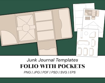 Junk Journal Folio-Vorlagen, Taschen-Vorlage, Tab-Vorlage, Scrapbook-Vorlage, Scrapbooking-Bastelbedarf | PNG, SVG, PDF, PSD, EPS
