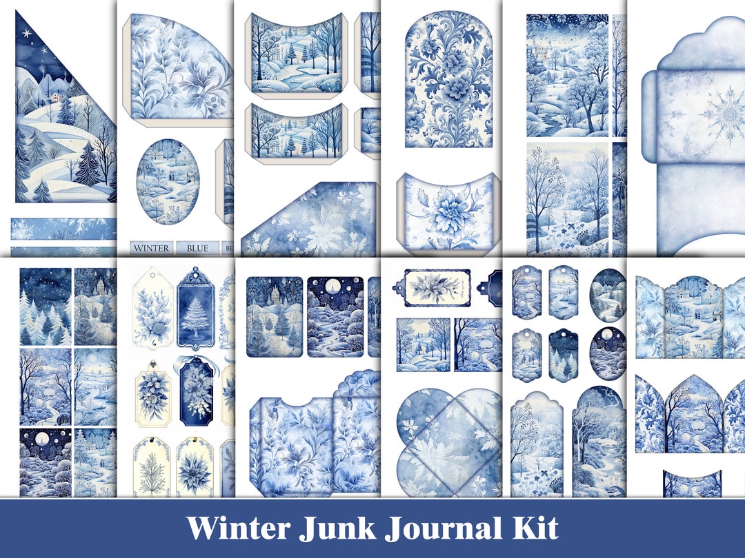Winter Junk Journal Kit Blue Junk Journal Pages Tags Snowflake ...