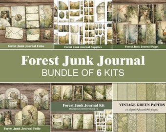 Forest Junk Journal Kit Woodland Junk Journal Pages Tags Forêt botanique Éphémères Verdure Vert Junk Journal Fournitures artisanales