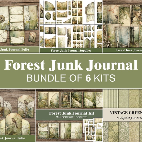 Forest Junk Journal Kit Woodland Junk Journal Pages Tags Botanical Forest Ephemera Greenery Green Junk Journal Craft Supplies