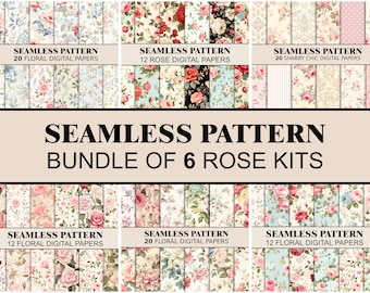 Seamless Floral Pattern Rose Scrapbook Paper Cute Shabby Chic Botanical Junk Journal Pages Pink Digital Paper Nature Light Flower Seamless