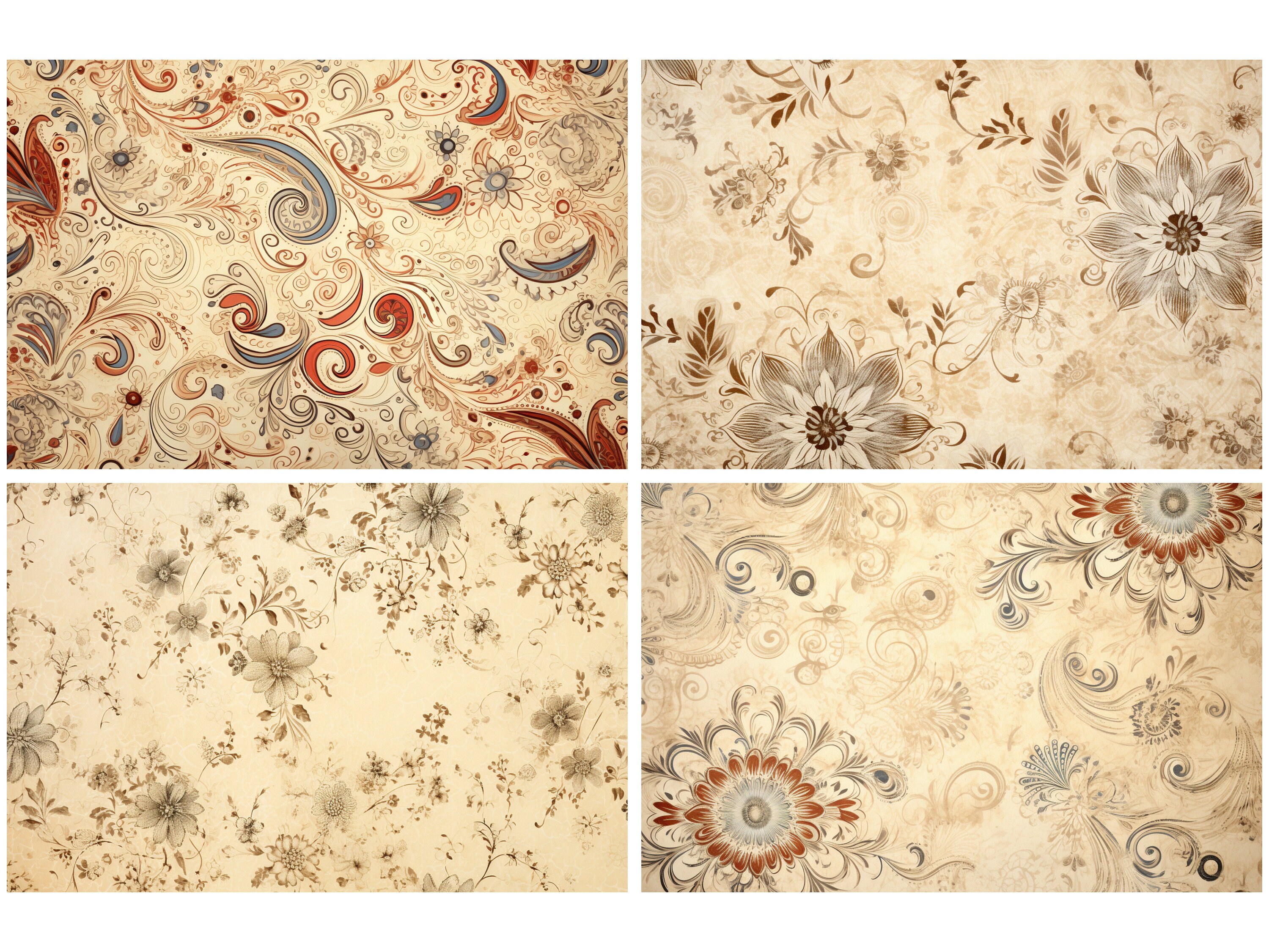 Boho Scrapbook Paper Floral Ornamental Pattern Junk Journal Pages ...
