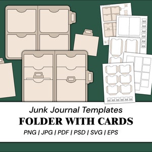 ジャンク ジャーナル フォリオ テンプレート フォルダー テンプレート 封筒 テンプレート タグ テンプレート ラベル カード タブ クラフト用品 | png、svg、pdf、psd、eps