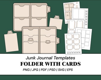 Junk Journal Folio-Vorlagen, Ordner-Vorlage, Umschlag-Vorlage, Tags-Vorlage, Etiketten, Karten, Tabs, Bastelbedarf | PNG, SVG, PDF, PSD, EPS