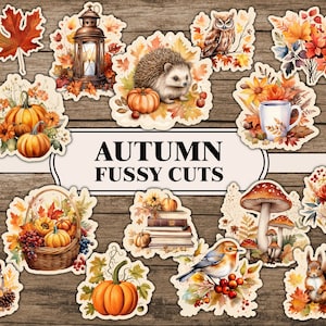 Otoño Fussy Cuts Otoño Junk Journal Kit Fussy Cut Ephemera Fussy Cut Digital Descargar Calabaza Setas Naranja Craft Supplies Scrapbook Kit