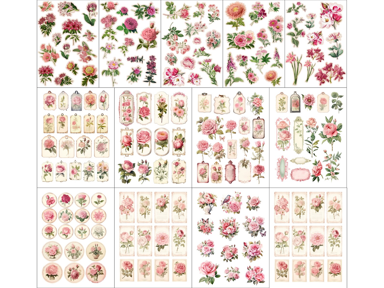 Pink Junk Journal Kit Printable Pink Ephemera Floral Rose Junk Journal ...