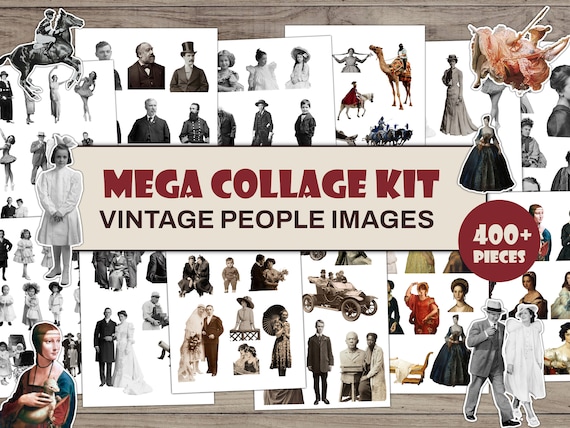 Cutouts of People, 40 Collage Sheets, 400+ Fussy Cut People,  Vintage Collage Kits,  Pics For Collage, Magazines For Collage, Cutouts People