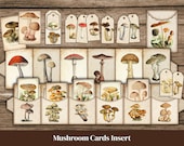 Mushroom Junk Journal Insert, Mini Junk Journal Cards, Junk Journal Tags, Pockets, Labels, Folio Junk Journal Tab, Mushroom Ephemera Bundle