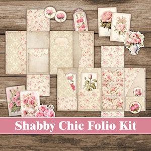 Rose Shabby Chic Folio Kit Floral Cute Junk Journal Kit Roze Folio Romantisch Valentijn Afdrukbare Botanische Ephemera Scrapbook Craft Supplies