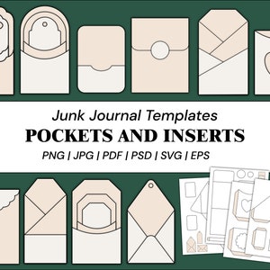 Sjablonen voor ongewenste dagboeken Pocket Insert Folio-sjabloon Envelopsjabloon Tags Sjabloon Etiketten Kaarten Tabbladen | png, svg, pdf, psd, eps
