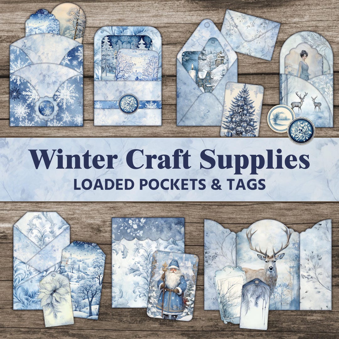 Blue Winter Junk Journal Kit Loaded Tags Pockets Christmas Snow Craft ...