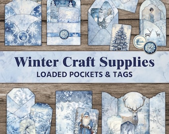 Blue Winter Junk Journal Kit Loaded Tags Pockets Christmas Snow Craft ...