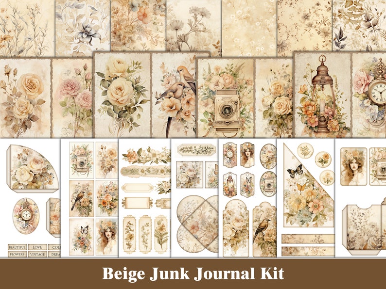 Boho Junk Journal Kit Floral Neutral Junk Journal Rose Nature Printable ...