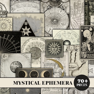 Efemérides para diarios basura, Místico, Paquete de efímeras celestiales, Halloween, Oscuro, Luna, Bruja, Kit de diario basura mágico, Papeles de álbum de recortes