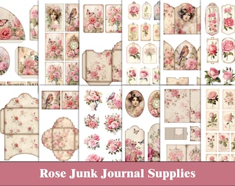 Rose Junk Journal Fournitures Imprimables Éphémères Victorien Floral Junk Journal Kit Shabby Pink vintage Scrapbook Digital Craft Supplies