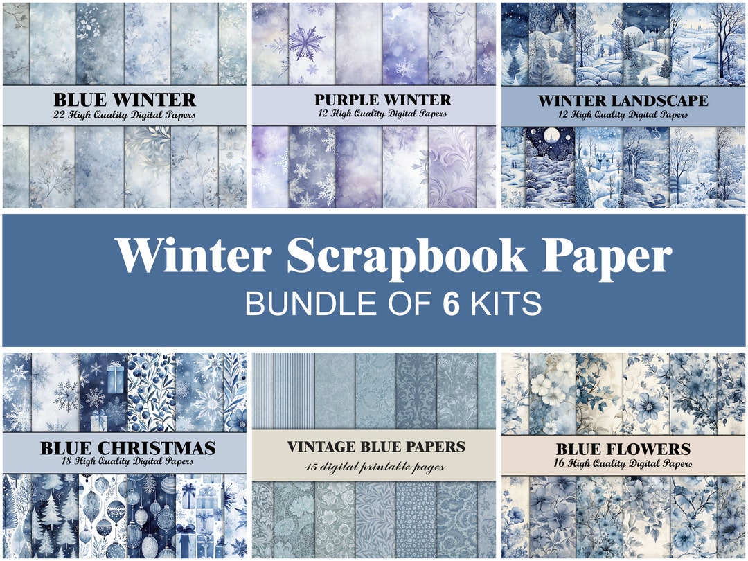 Winter Scrapbook Paper Blue Junk Journal Pages Winter Snowflake Junk ...