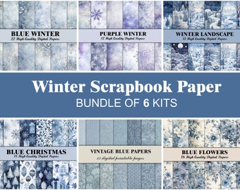 Winter Scrapbook Paper Blue Junk Journal Pages Winter Snowflake Junk ...
